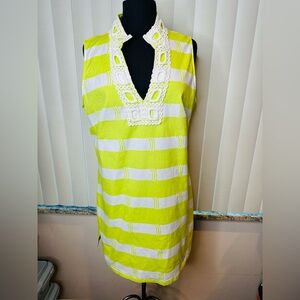 Sail to Sable striped sleeveless cotton dress lace trim lime green white Size XL